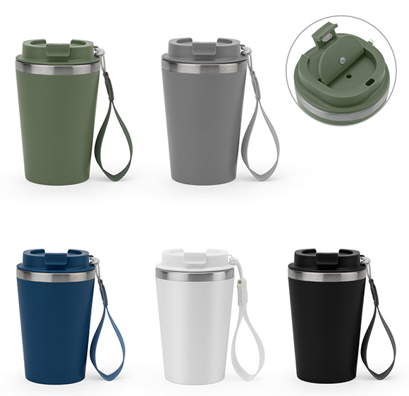  94772 Κούπα ταξιδιού 470 ml Κύπελλο ταξιδίου PP με διπλό τοίχωμα από ανοξείδωτο ατσάλι με μόνωση κενού . Ματ φινίρισμα και βαφή πούδρας που του δίνει μεγαλύτερη αντοχή και αντοχή. Χωρητικότητα έως 470ml. Παρέχεται σε κουτί ø90 mm x 150 mm